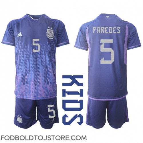 Argentina Leandro Paredes #5 Udebanesæt Børn VM 2022 Kortærmet (+ Korte bukser)